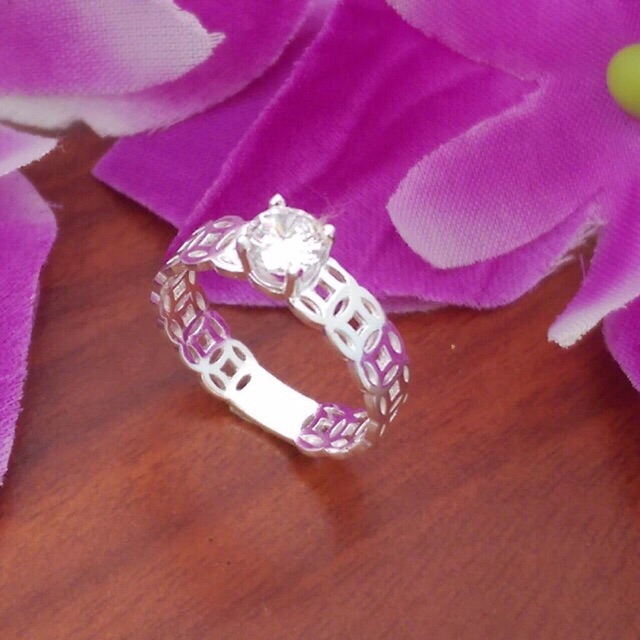 Nhẫn kim tiền tài lộc gắn đá bạc ta cho nữ-Minh Tâm Jewelry
