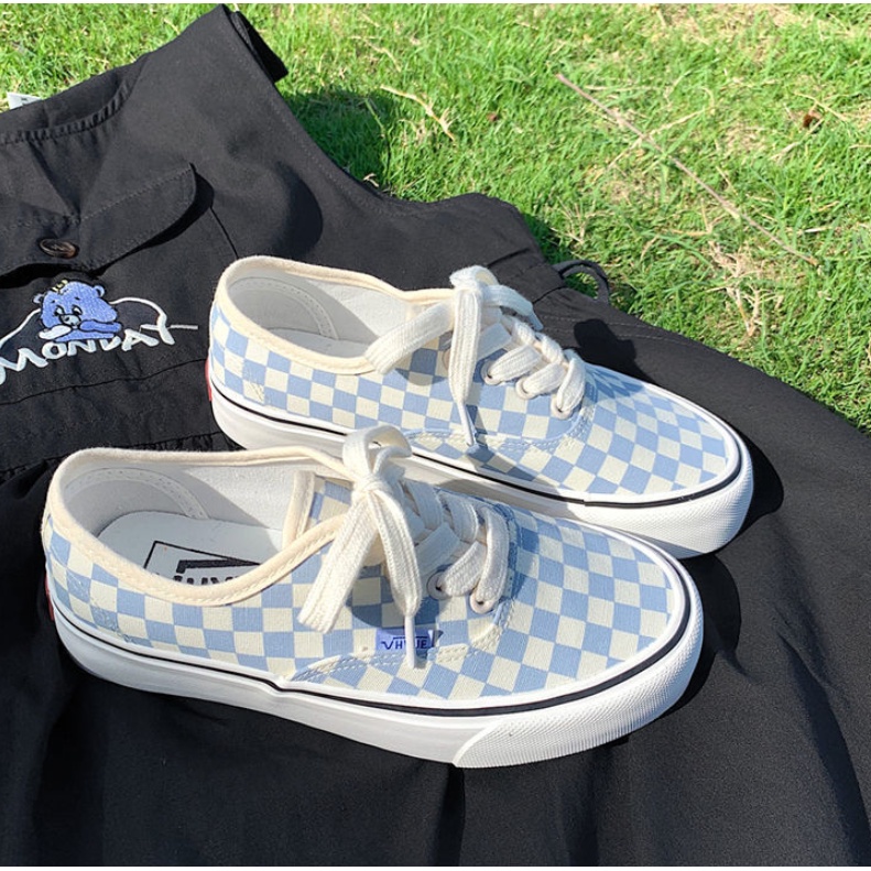 Giày Vải Canvas Kẻ Sọc Caro Màu Xanh Dương Phong Cách Hồng Kông Thời Trang Xuân Thu 2022 Cho Nữ
