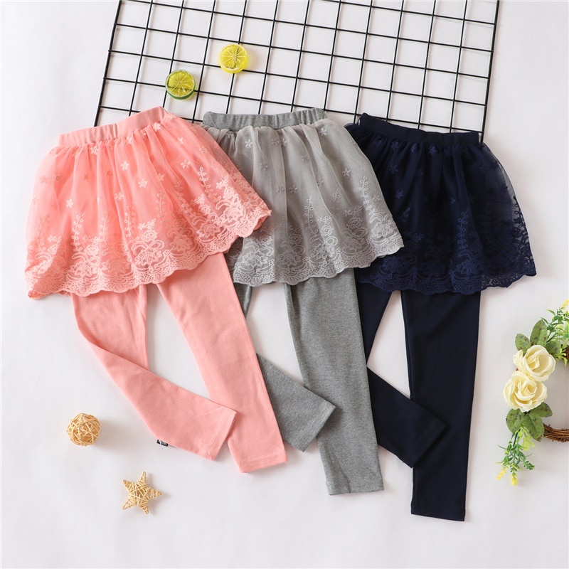 Quần Váy Legging Công Chúa Bằng Vải Cotton Phối Ren Thời Trang Xuân Thu Năm 2021 Cho Bé Gái 2-7 Tuổi
