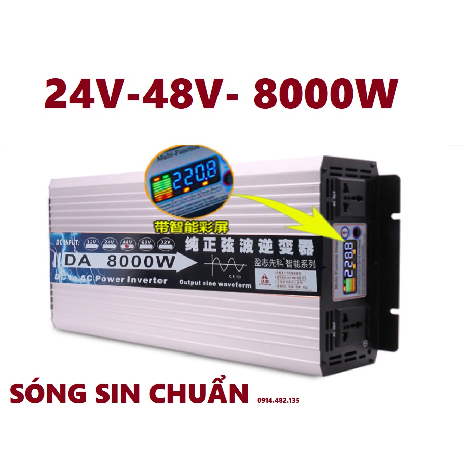 Bộ chuyển đổi nguồn 24v 48v lên 220v 8000W Sóng Sin chuẩn-Kich điện sóng sin tinh khiết