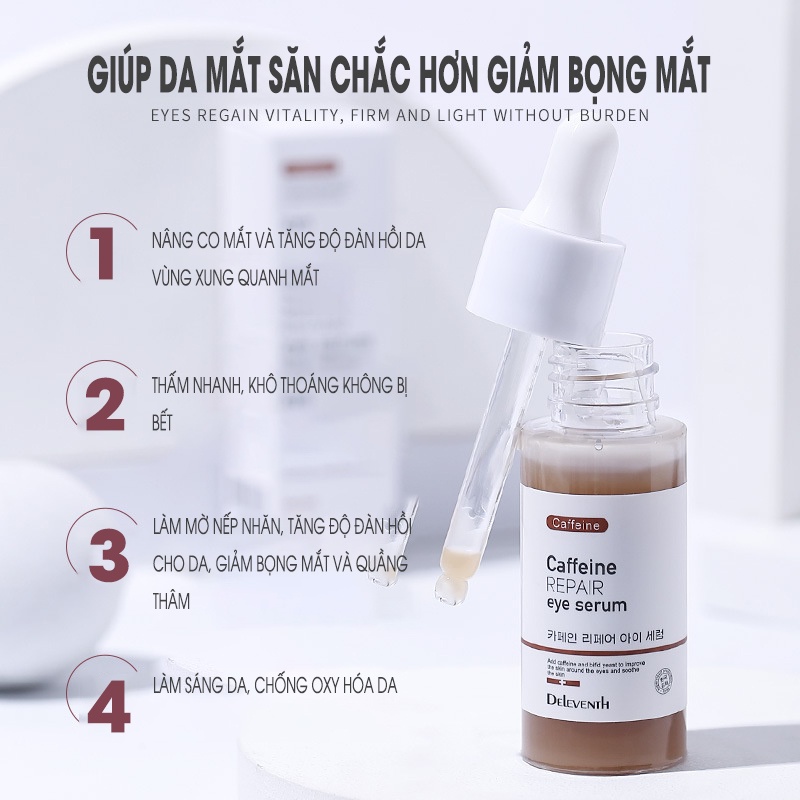 Serum Mắt Caffine DELEVENTH [FREESHIP] Cấp Ẩm Chống Lão Hóa Chống Nếp Nhăn Giữ Ẩm Cực Lâu 30ml