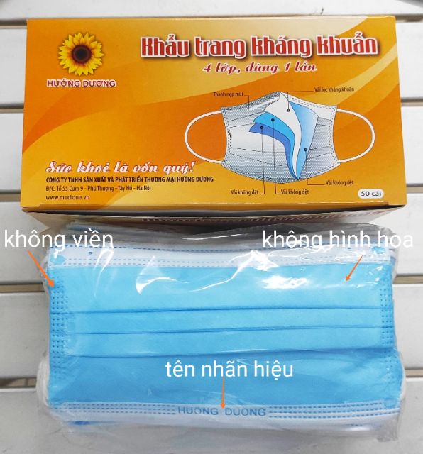 Khẩu trang kháng khuẩn 4 lớp Hướng Dương hộp 50 cái