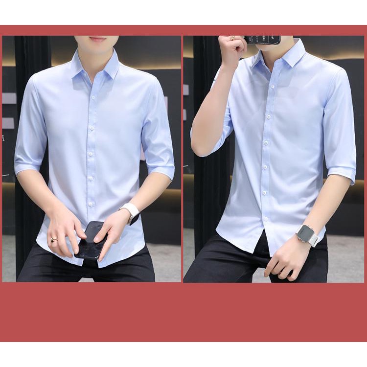 Áo Sơ Mi Tay Lửng Màu Trơn Dễ Phối Đồ Thời Trang Công Sở Phong Cách Hàn Quốc 2023 Cho Nam