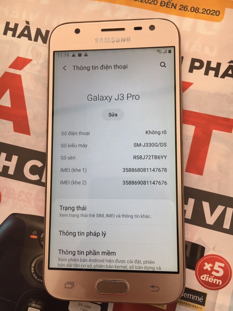 Điện thoại Samsung j3 pro màu gold