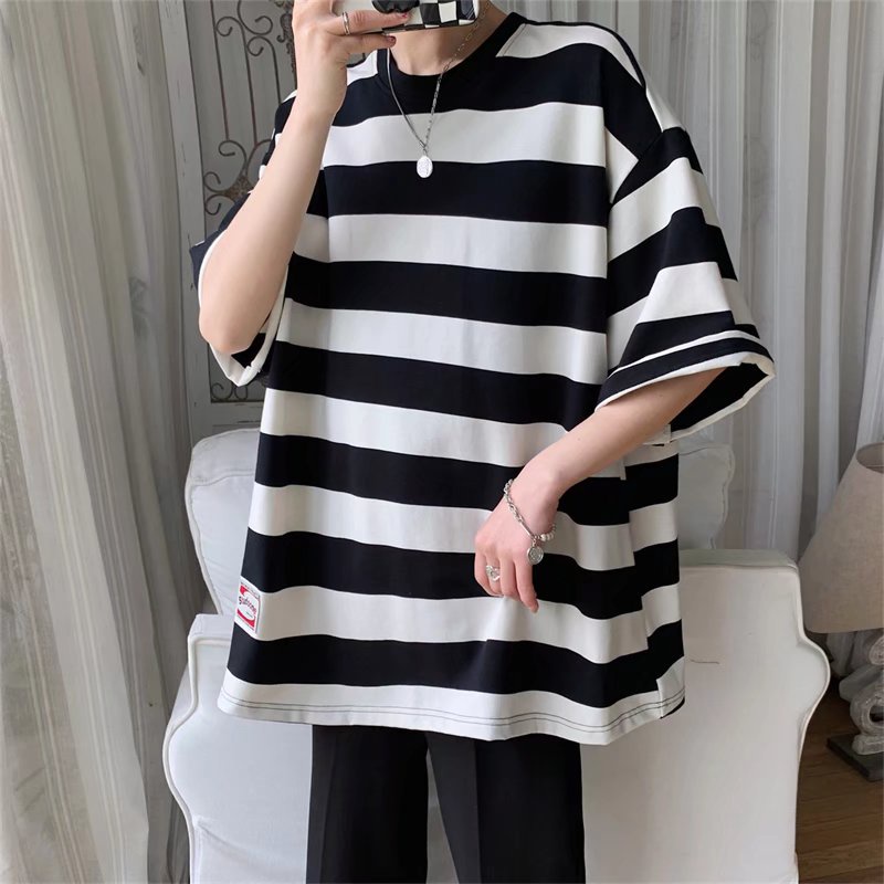 Áo Thun Tay Ngắn Cổ Tròn Kẻ Sọc Ngang Bốn Màu Thời Trang Dành Cho Nam