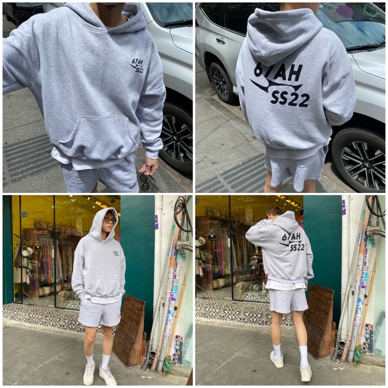 Hoodie xám SS22 phom boxy