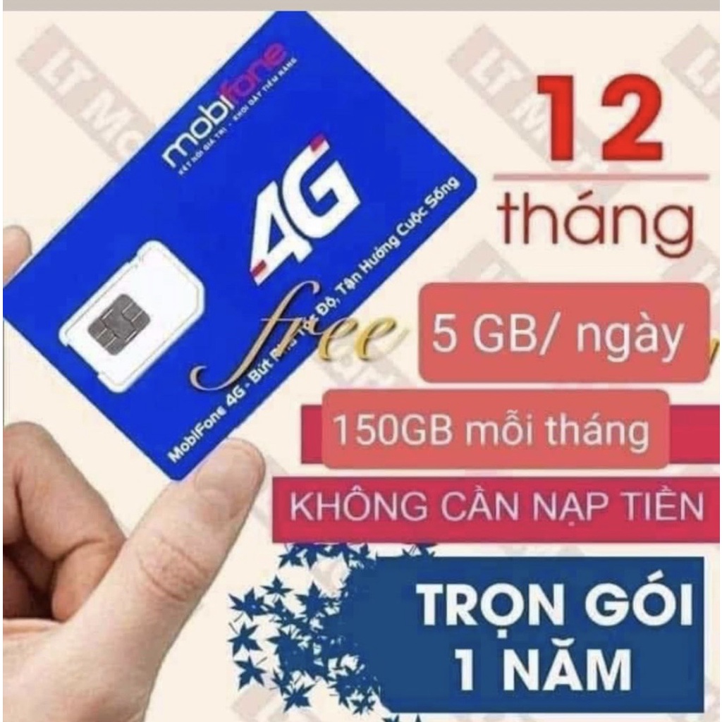 SIM MOBI Gói 12FD50 có 5gb/ ngày = 150GB/ tháng sử dụng miễn phí 1 năm.