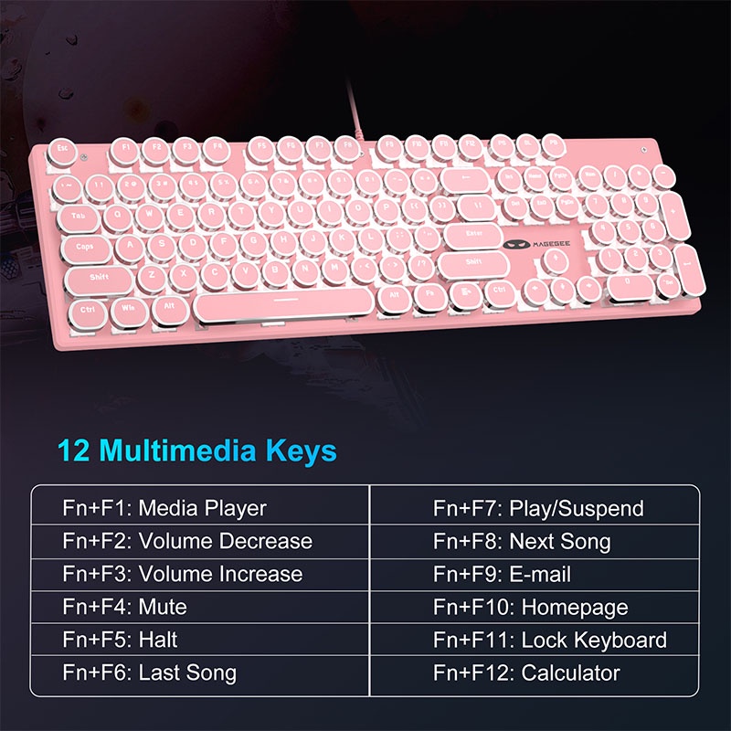 Bàn phím cơ chơi game MageGee dạng tròn có dây đèn LED nền xanh dương cổ điển dễ thương cho máy tính xách tay windows