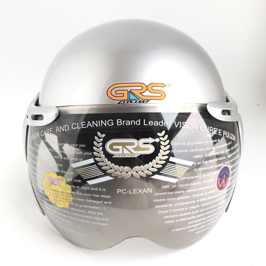 Mũ bảo hiểm nửa đầu có kính - Dành cho người lớn vòng đầu 56-58cm - GRS A33K - Bạc bóng - Nón bảo hiểm Nam - Bảo hiểm Nữ