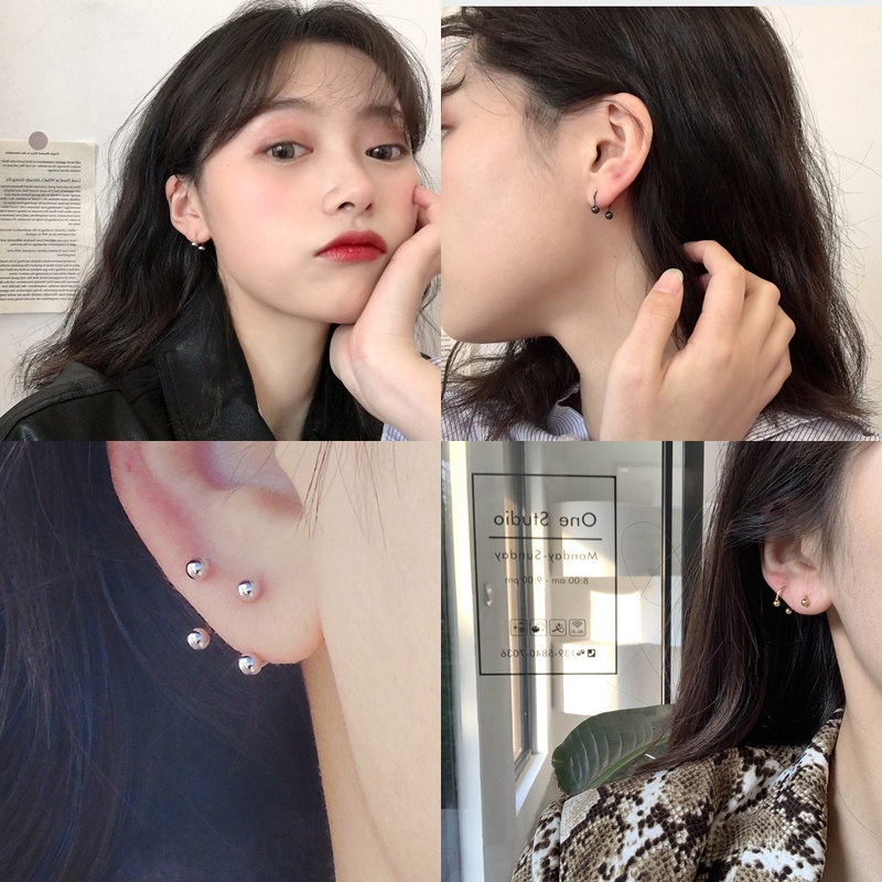 1 đôi khuyên tai hình bán nguyệt bằng thép không gỉ unisex