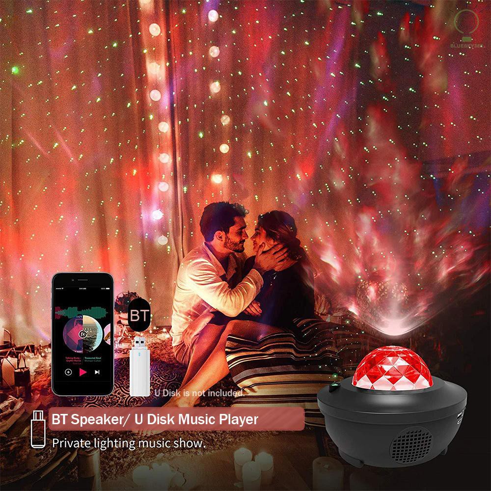 [A&M]LED Star Projection Lamp Sound Activated Music Starry Projector Light RGBW Stage Lighting Lamp BT Music Speaker Night Light Christmas KTV Party Lights with Remote Control