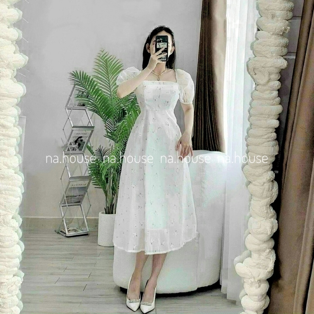 ĐẦM TRẮNG DỰ TIỆC ĐI CHƠI XINH XẮN NAHOUSE VÁY HOA TRỄ VAI DÁNG XÒE THIẾT KẾ HAI LỚP ĐẸP VÀ SANG TRỌNG