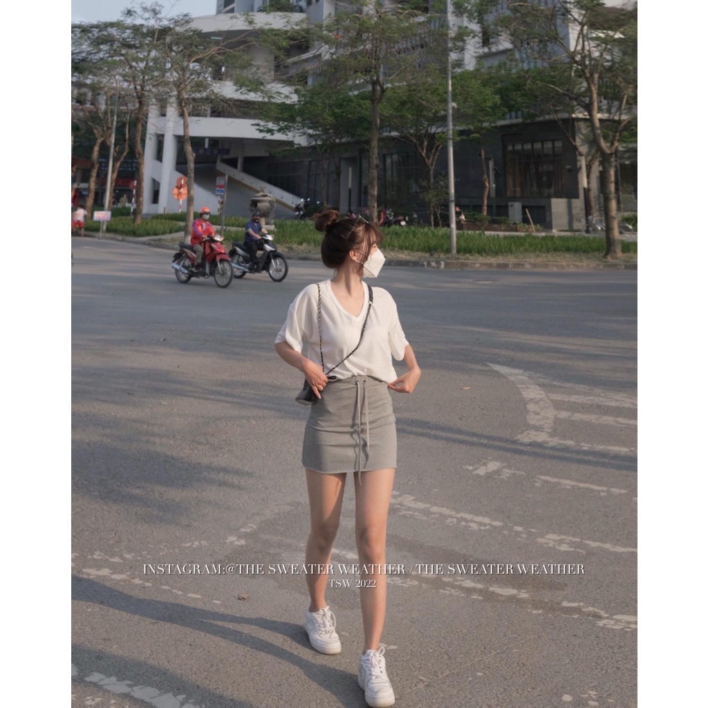 (Ảnh thật) Chân váy thun trơn da cá sporty the.sweaterweather TSW