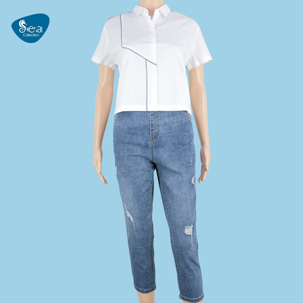 Áo Sơ Mi Nữ Trắng Tay Ngắn Viền Sọc 12619 Sea Collection