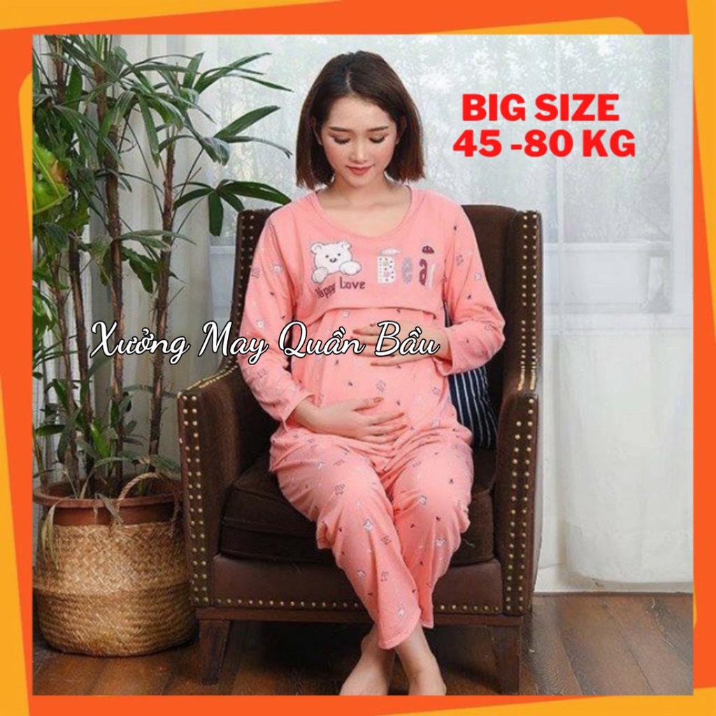 Bộ bầu GẤU dài cotton mặc cả bầu và sau sinh