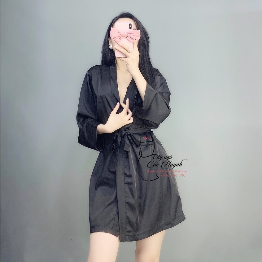 Áo choàng ngủ ♥️ FREESHIP ♥️ Áo choàng cao cấp dài tay sang trọng, Freesize đến 65kg, có 4 màu Đỏ, Đen, Xám, Xanh két | BigBuy360 - bigbuy360.vn