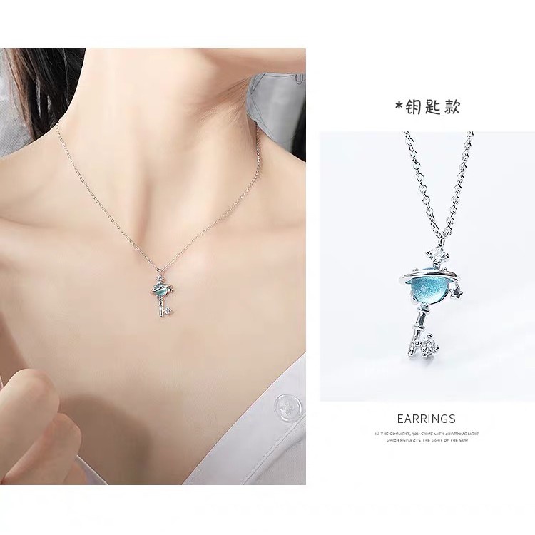 Vòng cổ hình hành tinh dải ngân hà /chìa khóa/ngôi sao xanh dương phong cách Hàn Quốc làm quà tặng tình bạn/valentine