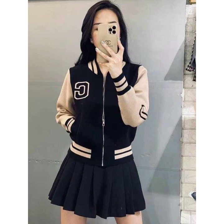 Áo Bomber dạ ép thêu chữ bo gấu