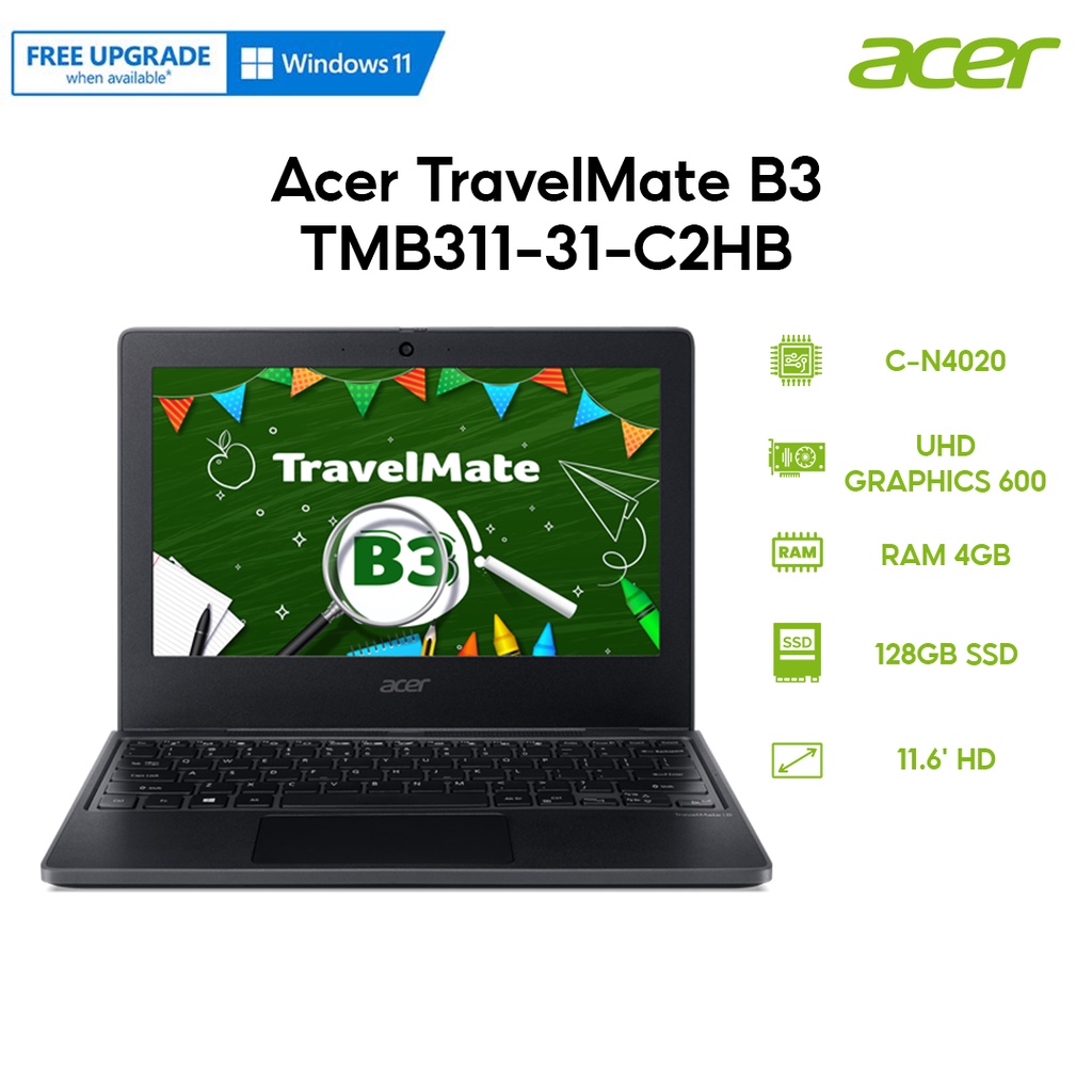 Laptop Acer TravelMate B3 TMB311-31-C2HB (C-N4020 | 4GB | 128GB | UHD Graphics 600 | 11.6' HD | Win 11)