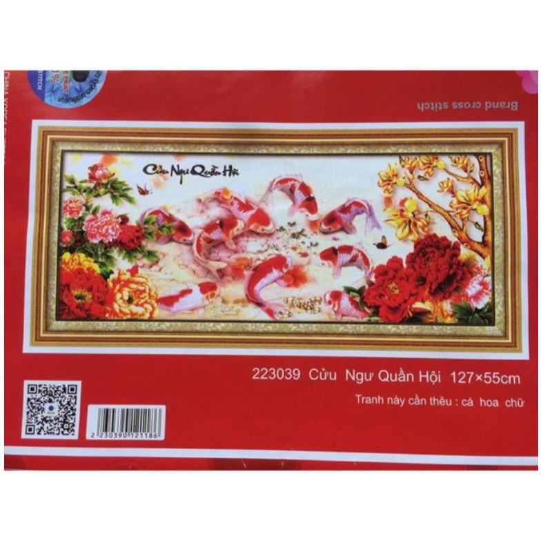 Tranh thêu chữ thập cửu ngư quần hội DLH223039 (127 x 55 cm), 223217 (115 x 50 cm)