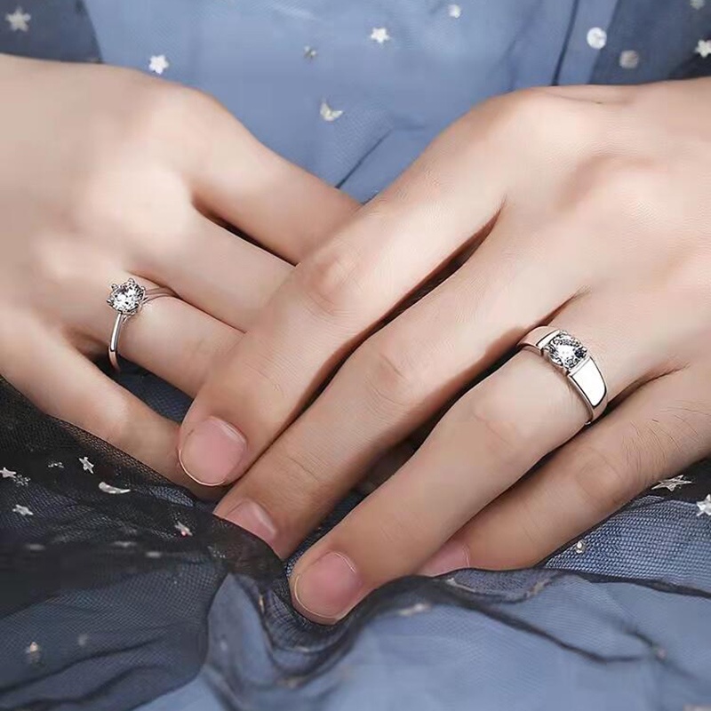 Set 2 Nhẫn Cặp Đính Đá Zircon Thời Trang