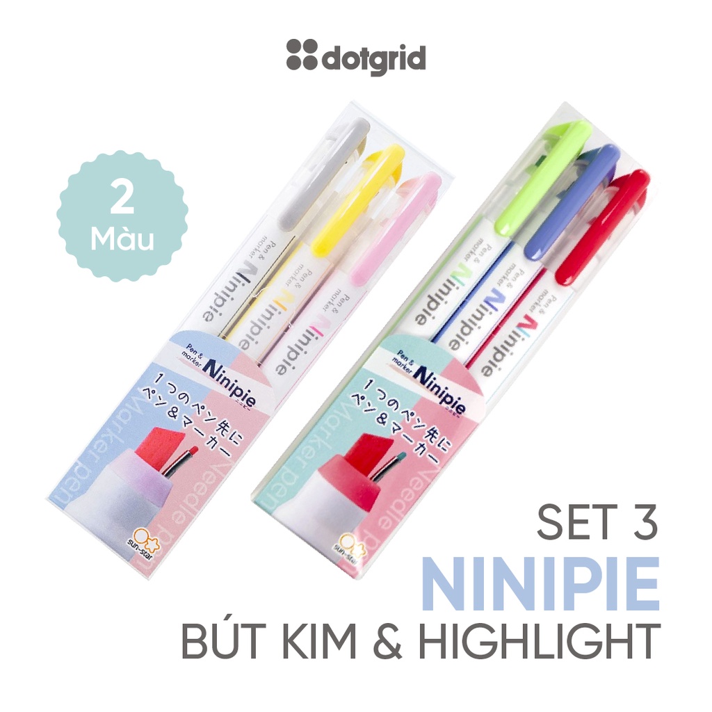 Bộ 3 bút thông minh tích hợp đầu bút kim và highlight Sun Star Ninipie - 2 mẫu lựa chọn