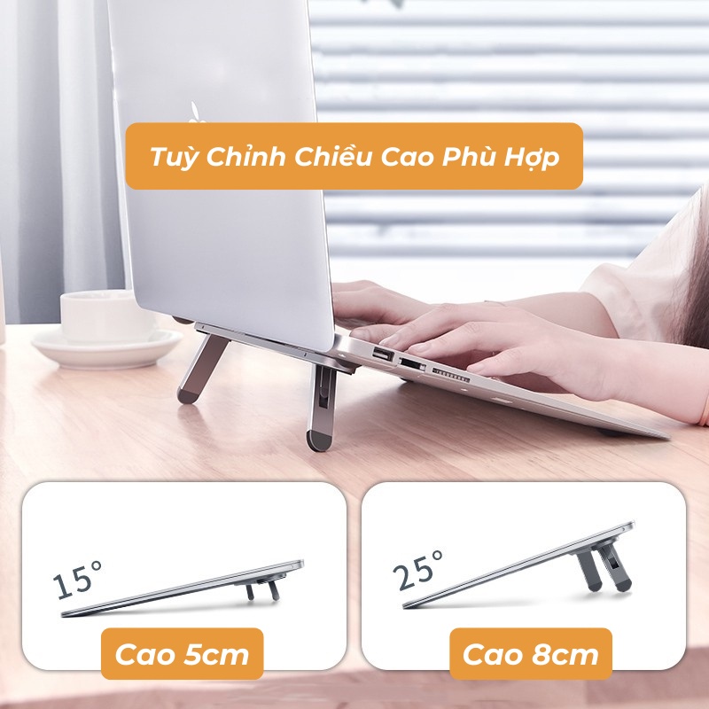 Giá đỡ laptop, máy tính bảng bằng nhôm có thể điều chỉnh được độ cao, đế tản nhiệt kê laptop nhôm - DODO