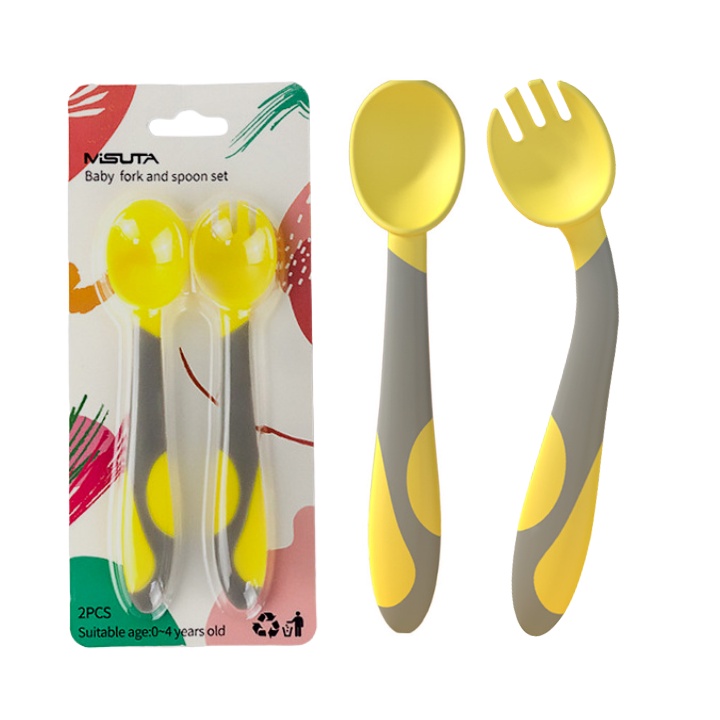 Bộ Thìa Dĩa Bẻ Cong Cho Bé Tập Ăn Tập Xúc Dễ Sử Dụng