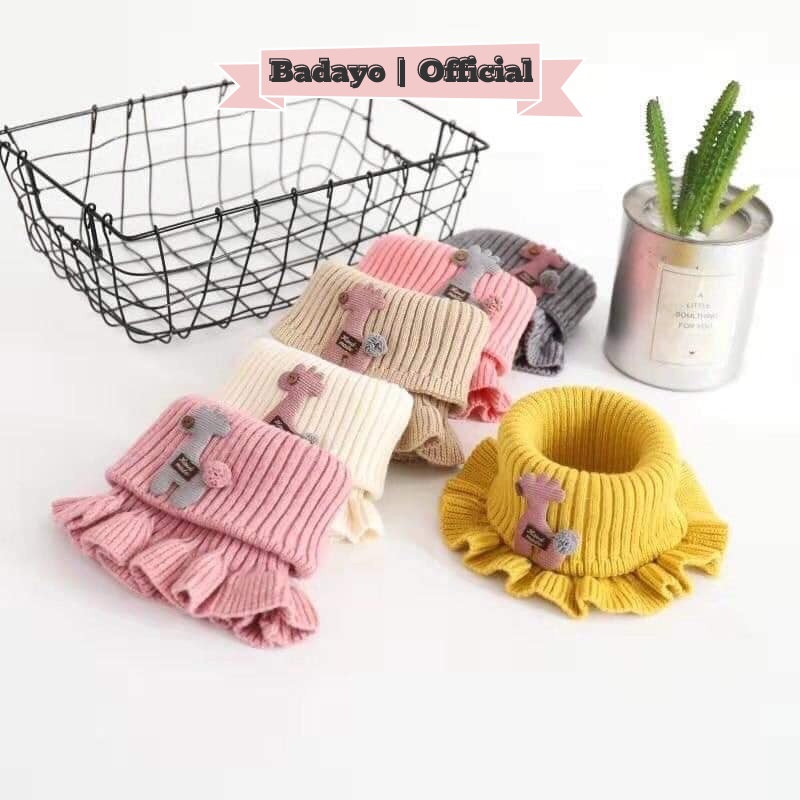 Khăn len quàng cổ cho bé vải len ống nhún bèo kèm hình thú dễ thương thời trang trẻ em BADAYO SB155