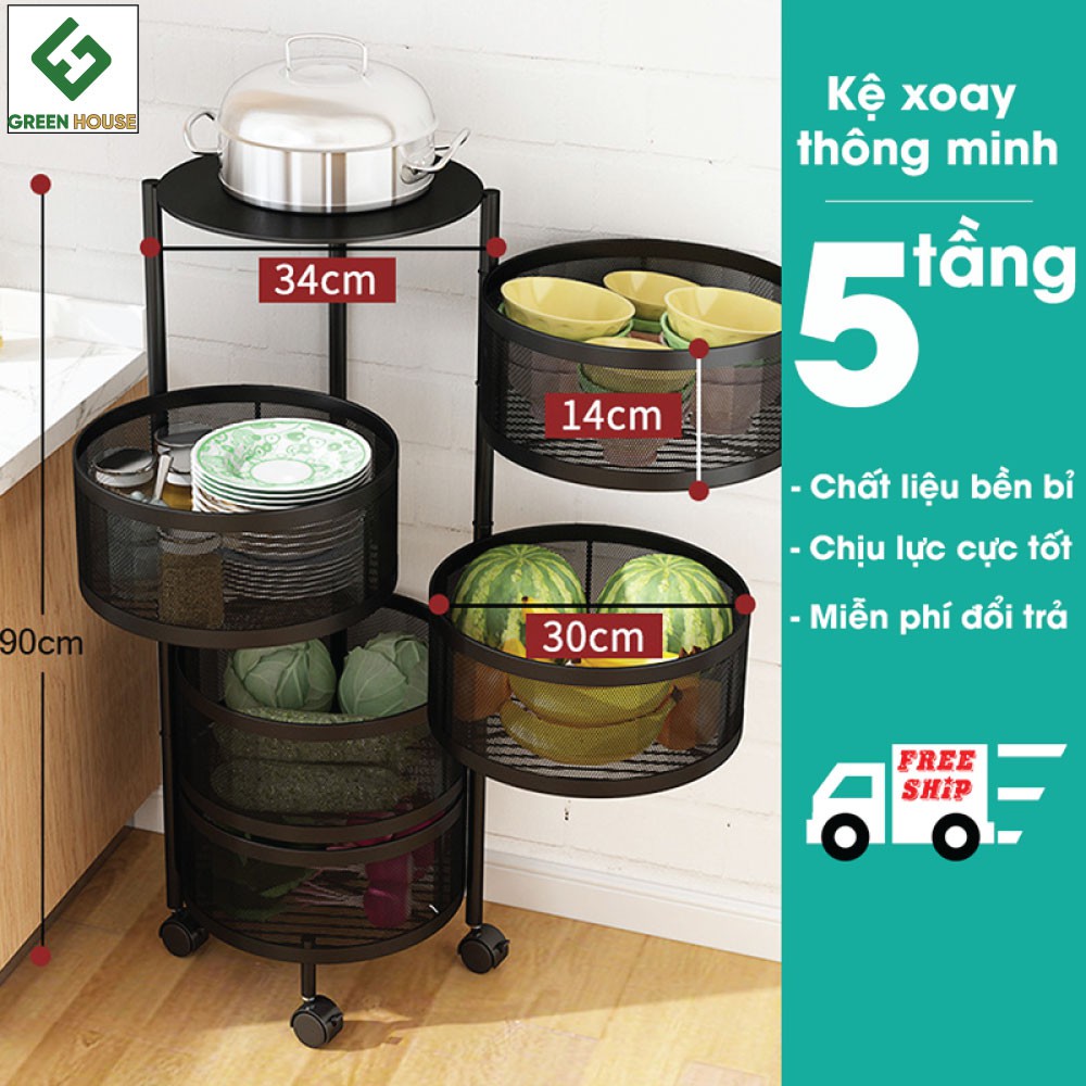 Kệ tròn xoay đựng rau củ đồ dùng nhà bếp đa năng tiện dụng, kệ đựng hoa quả, giá để đồ thông minh cao cấp