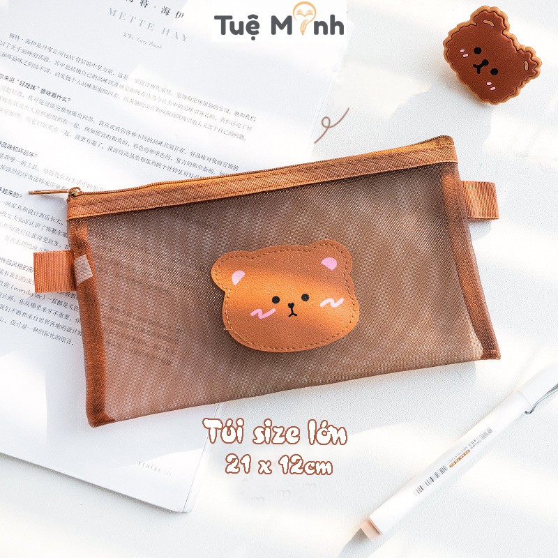 Túi bút hình gấu dễ thương vải lưới K36 - bóp viết hộp đựng bút cute