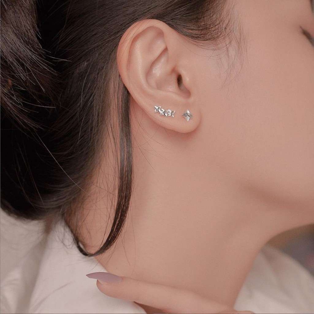 Bông Tai, Khuyên Tai, Hoa Tai Nữ Bạc 925 Cao Cấp SHIMMER SILVER TWINKLING Thiết Kế Độc Lạ Lấp Lánh