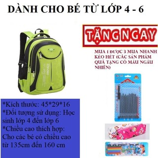 Ba lô, cặp học sinh siêu nhẹ chống thấm size L dành cho các bé từ lớp 4 đến lớp 5 có chiều cao từ 135 đến 160 cm
