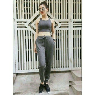 Quần Jogger nữ chất liệu vải len tăm