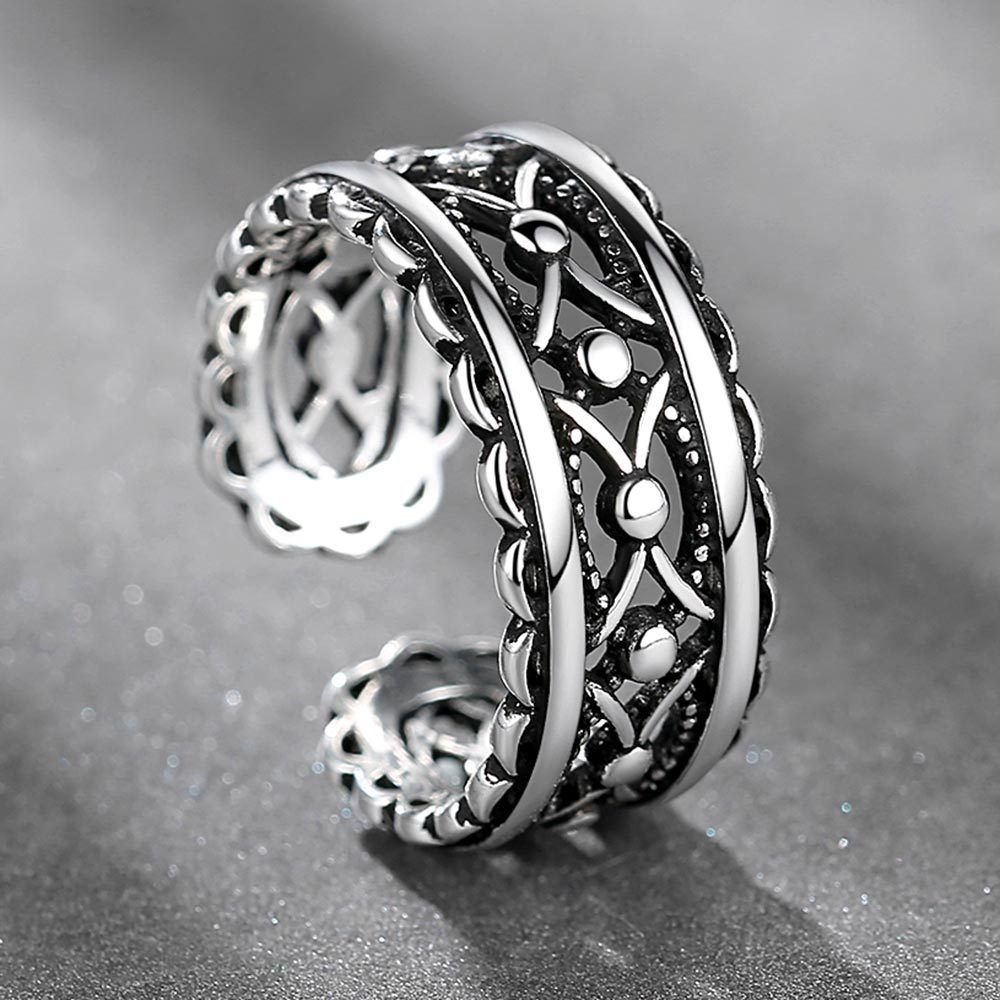 Nhẫn Hở Màu Bạc / Đen Phong Cách Thái Lan Nhật Hàn Cổ Điển Tùy Chỉnh Thời Trang Cho Nữ Cincin-S1