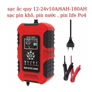 Máy sạc bình ắc quy foxsur 12v 10a - 24v 6a, sạc pin lithium, khử sunfat, sạc ắc quy xe máy ô tô thông minh tự ngắt