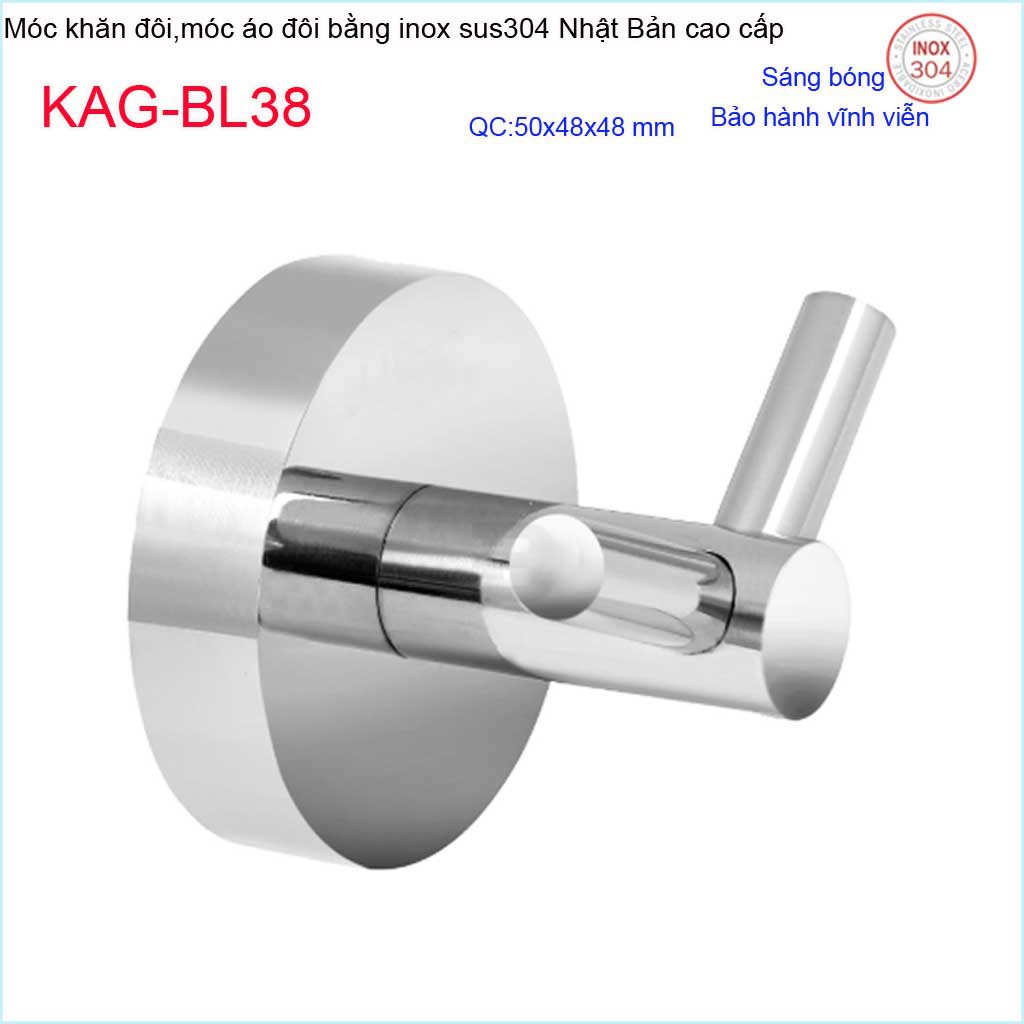 Móc 2 Inox Kace KAG-BL38 ,móc khăn SUS304 Nhật Bản inox dập khuôn sang trọng thiết kế tinh tế đến từng chi tiết