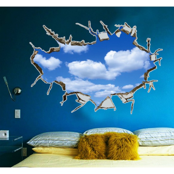Decal trang trí Vết nứt tường và đám mây xanh