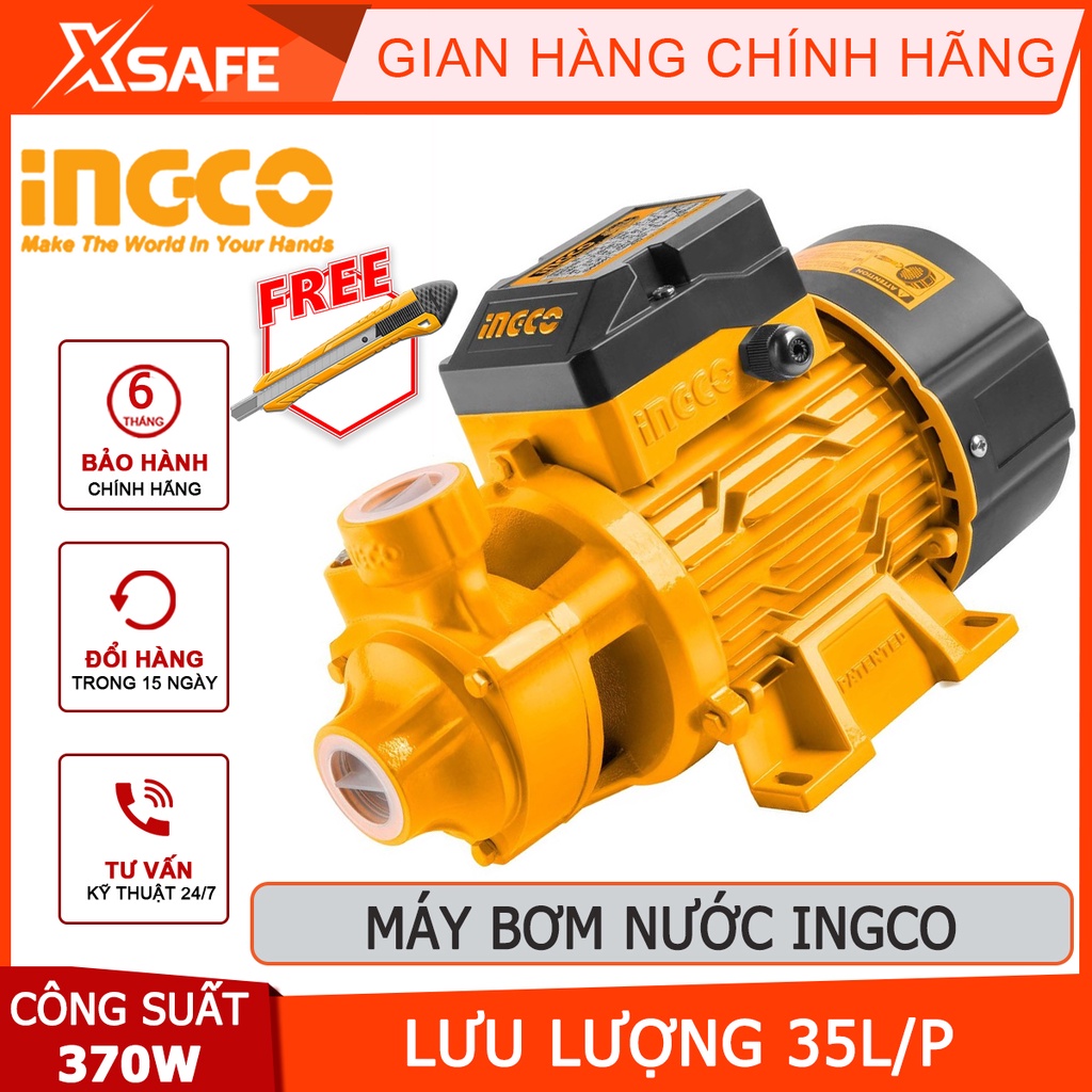 Máy bơm nước INGCO VPM3708 Máy bơm tăng áp 370W(0.5HP), chiều cao bơm tối đa 35m, độ hút sâu 8m, mô tơ dây đồng - XSAFE