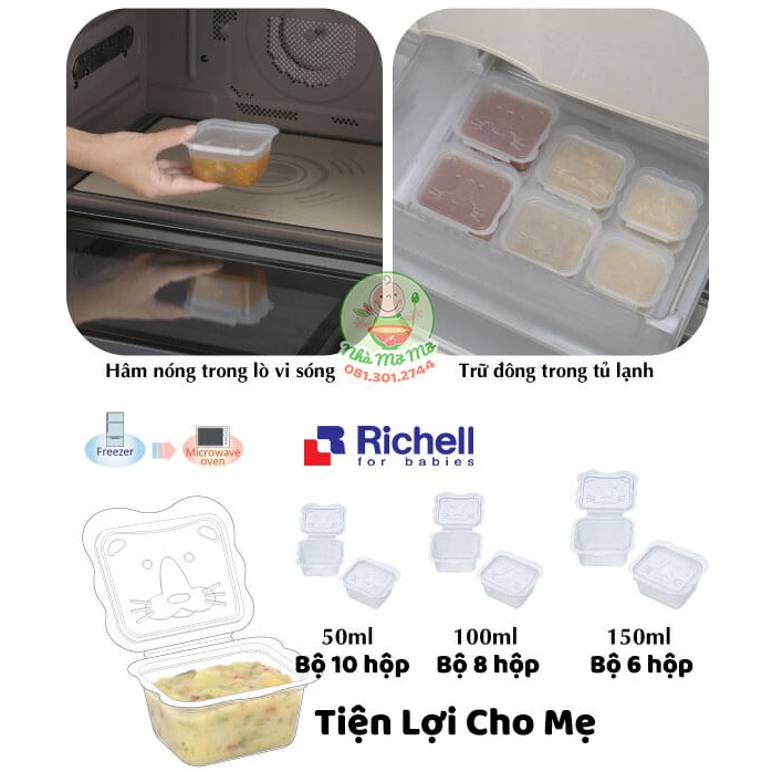 Bộ Hộp Trữ Thức Ăn Dặm Cho Bé Richell 50ml 100ml 150ml Khay Trữ Đông