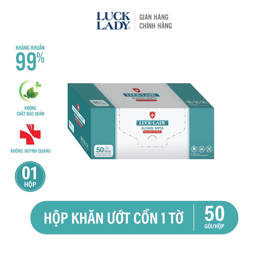 Hộp Khăn ướt cồn Luck Lady 50 tờ/hộp