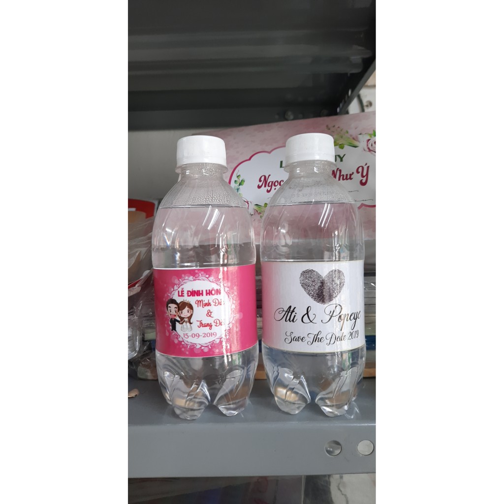 In tem nhãn cưới dán chai nước suối -In Bạch Dương