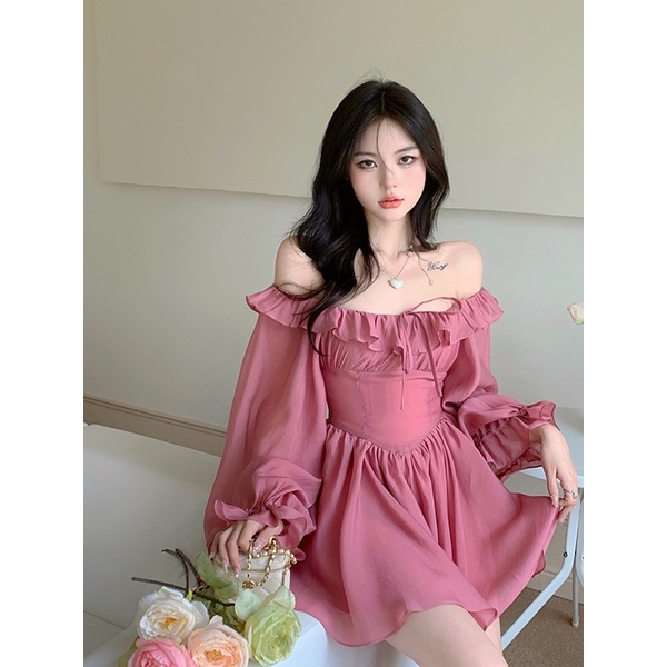 Đầm nữ baby xoè hồng hoa tulip