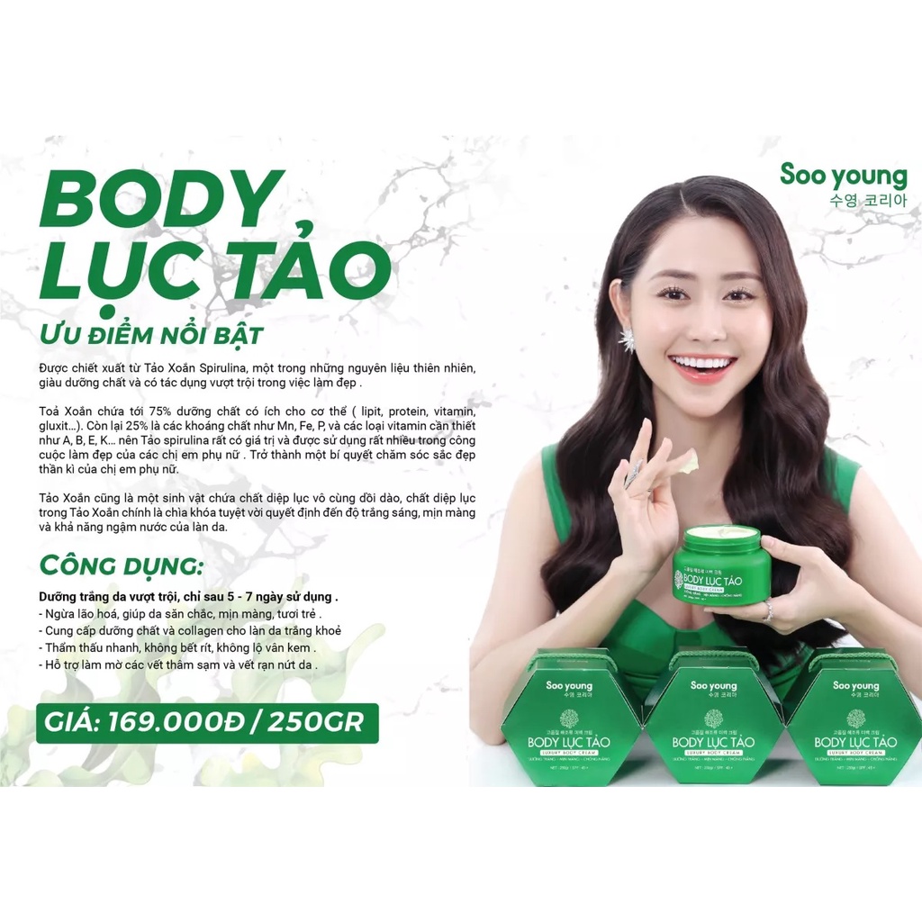 Kem Body Lục Tảo Soo Young, Kem Dưỡng Trắng Da Chống Nắng Toàn Thân, Trắng Sáng Tự Nhiên Cho Mọi Loại Da