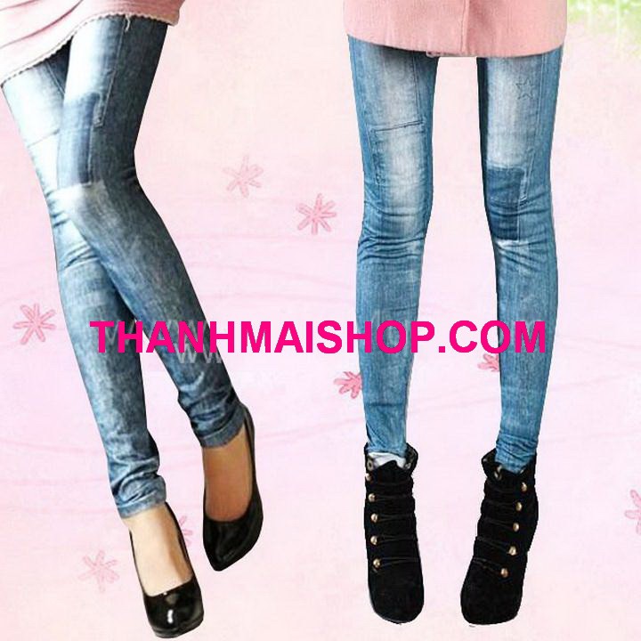 Quần legging thun giả jean wash đắp vá QA047 thời trang cá tính, sành điệu