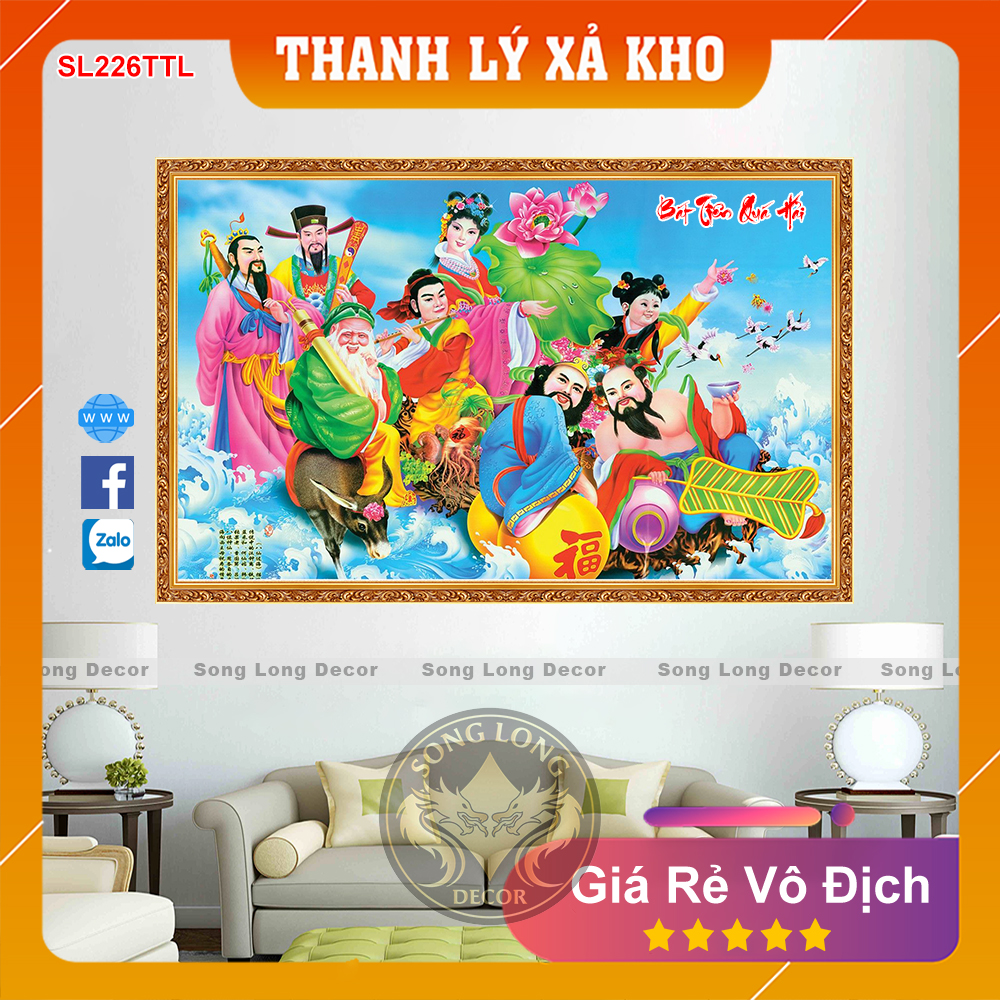 Tranh Dán Tường 3D Bát Tiên Quá Hải - SL226TTL-Tranh 3d Phòng Khách - Song Long Decor