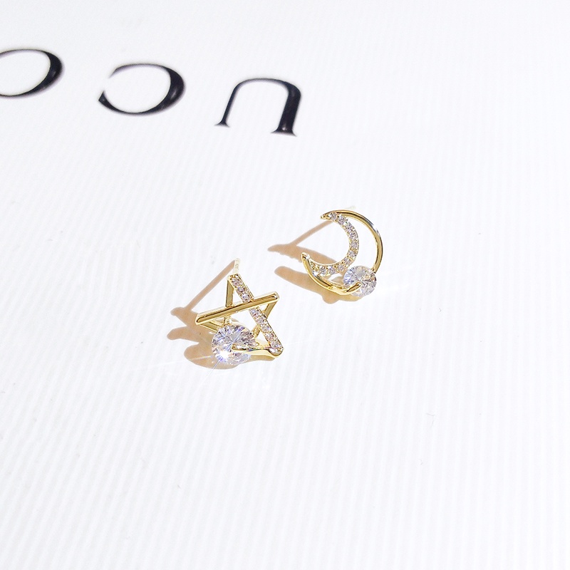 Khuyên tai JIUDUOLAN dạng kẹp/ xỏ kiểu dáng ngôi sao mặt trăng đính đá zircon thời trang đơn giản dễ phối đồ cho nữ