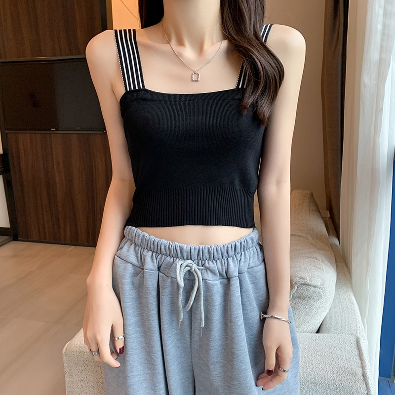  Áo dệt kim hai dây không tay màu trơn kẻ sọc phong cách Hàn Quốc | BigBuy360 - bigbuy360.vn