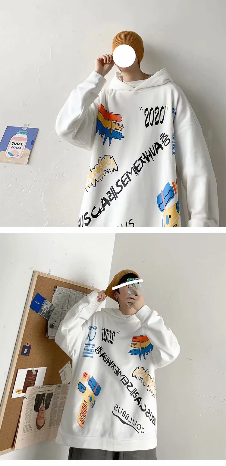 Áo Hoodie Dáng Rộng Họa Tiết Graffiti Cá Tính Cho Nam | BigBuy360 - bigbuy360.vn