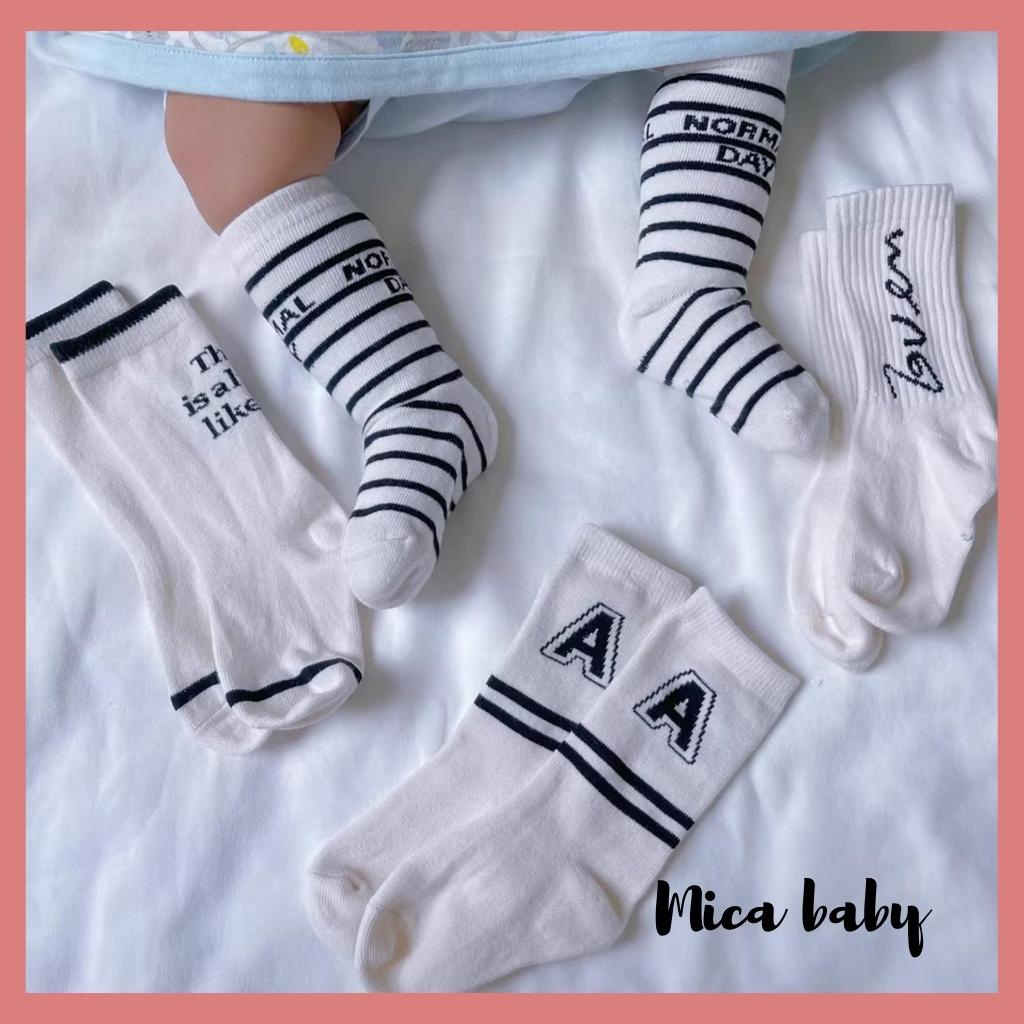 Set 4 đôi tất cao cổ cho bé trai bé gái phong cách Hàn Quốc họa tiết basic T36 Mica baby